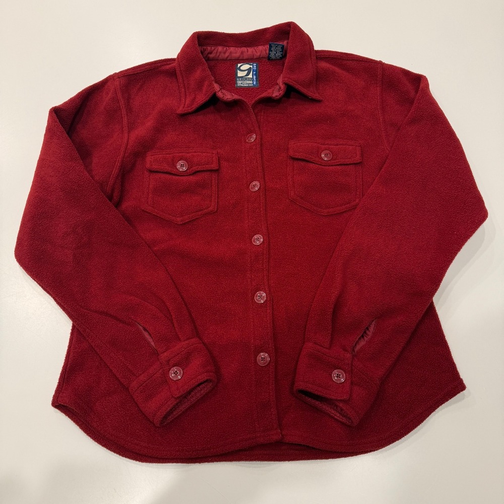 Vintage Gap Pro Fleece Red 100% Polyester Button Up Shirt Jacket Mens Large